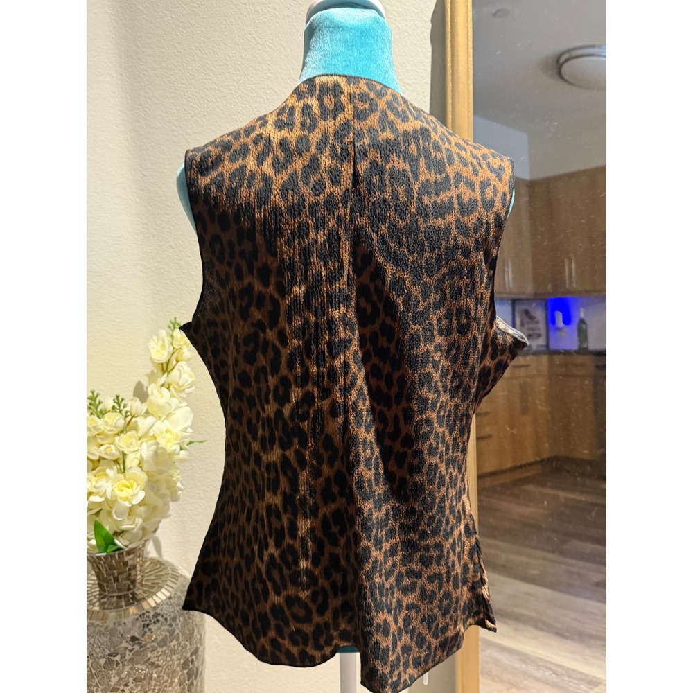 H&M Womens Leopard Print Textured Button Front Vest Brown Black Size Medium - Picture 6 of 8